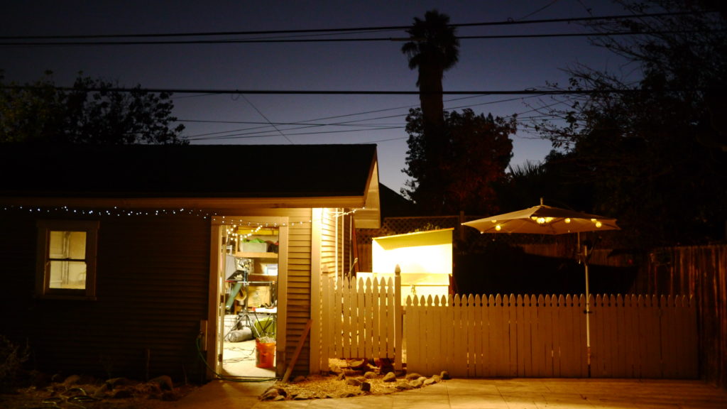 Detached_garage_at_night - DIY Backyard